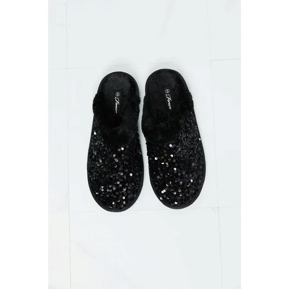 Sequin Faux Fur Slipper in Black - Picture 4 of 6